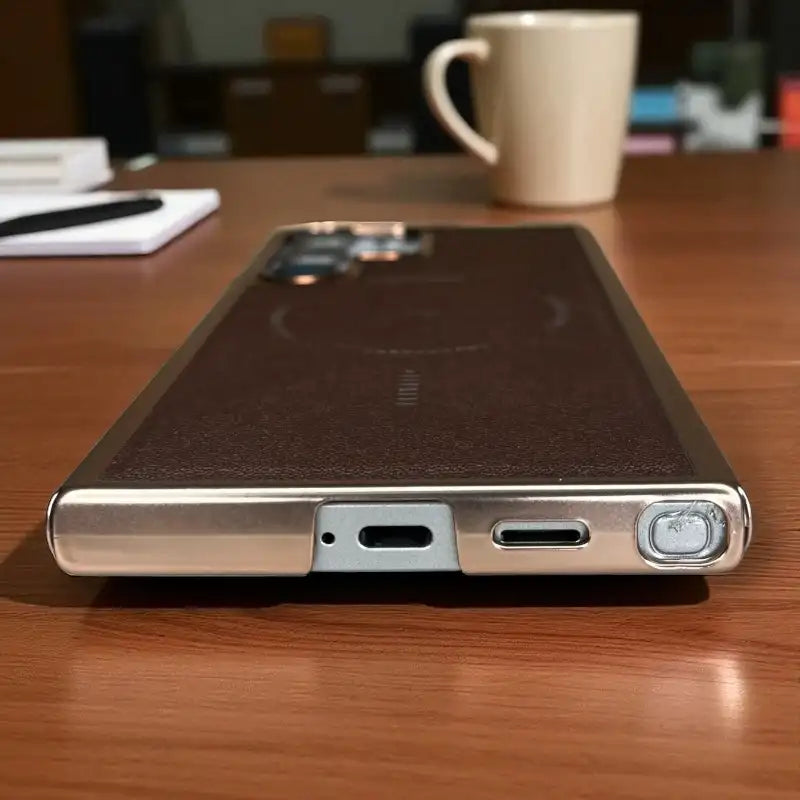 Brown Pu Leather Lens Protactive Case -Samsung S25 Ultra