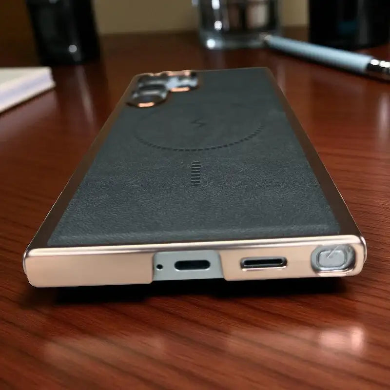 Grey Pu Leather Lens Protactive Case -Samsung S24 Ultra
