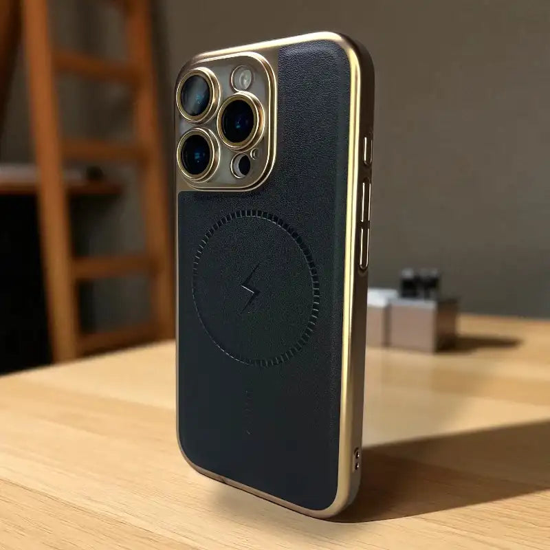 Black Pu Leather Lens Protactive Case -Iphone 16 pro max