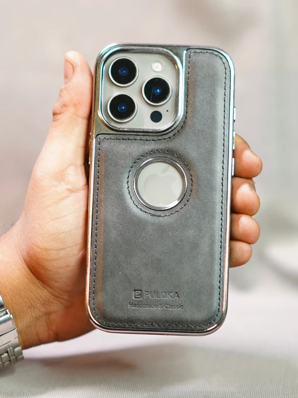 Black Leather logo Cutout Case - iphone 16 pro max cases