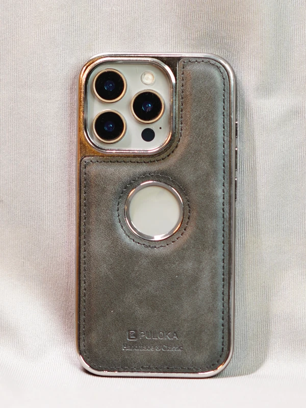 Black Leather logo Cutout Case - iphone 15 pro cases