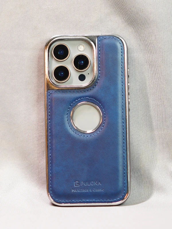Dark Blue Leather logo Cutout Case - iphone 13 pro max cases