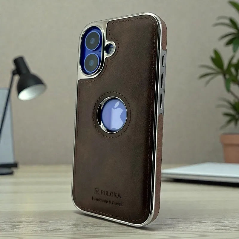 Brown Leather logo Cutout Case - iphone 17 cases