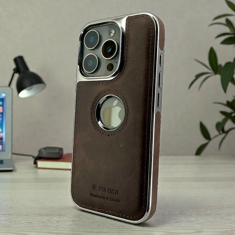 Brown Leather logo Cutout Case - iphone 13 pro cases