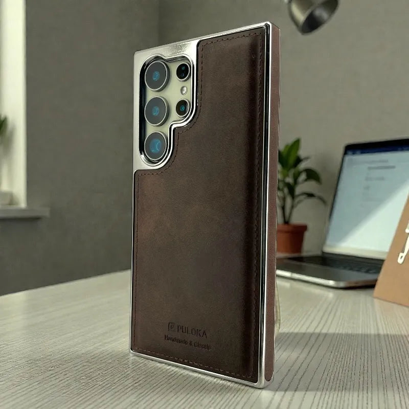 Brown Leather logo Cutout Case - samsung s24 ultra cases