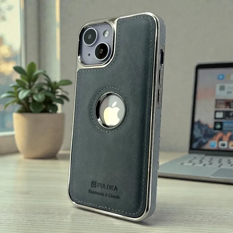 Blue Leather logo Cutout Case - iphone 13 cases