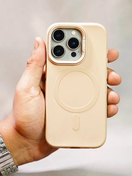 Gold Silicone MagSafe Stand Case -Iphone 16 pro