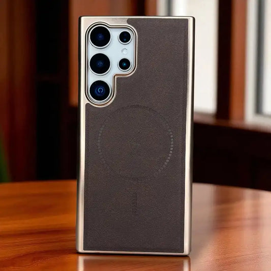 Brown Pu Leather Lens Protactive Case -Samsung S25 Ultra