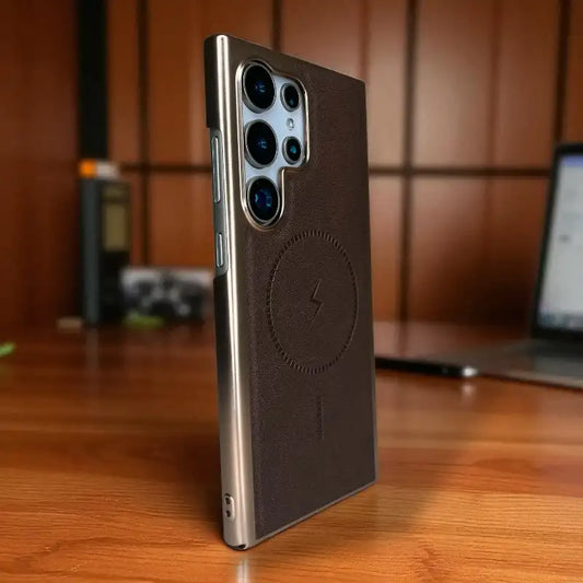 Brown Pu Leather Lens Protactive Case -Samsung S25 Ultra