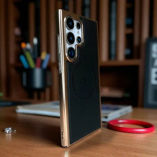 Black Pu Leather Lens Protactive Case -Samsung S25 Ultra