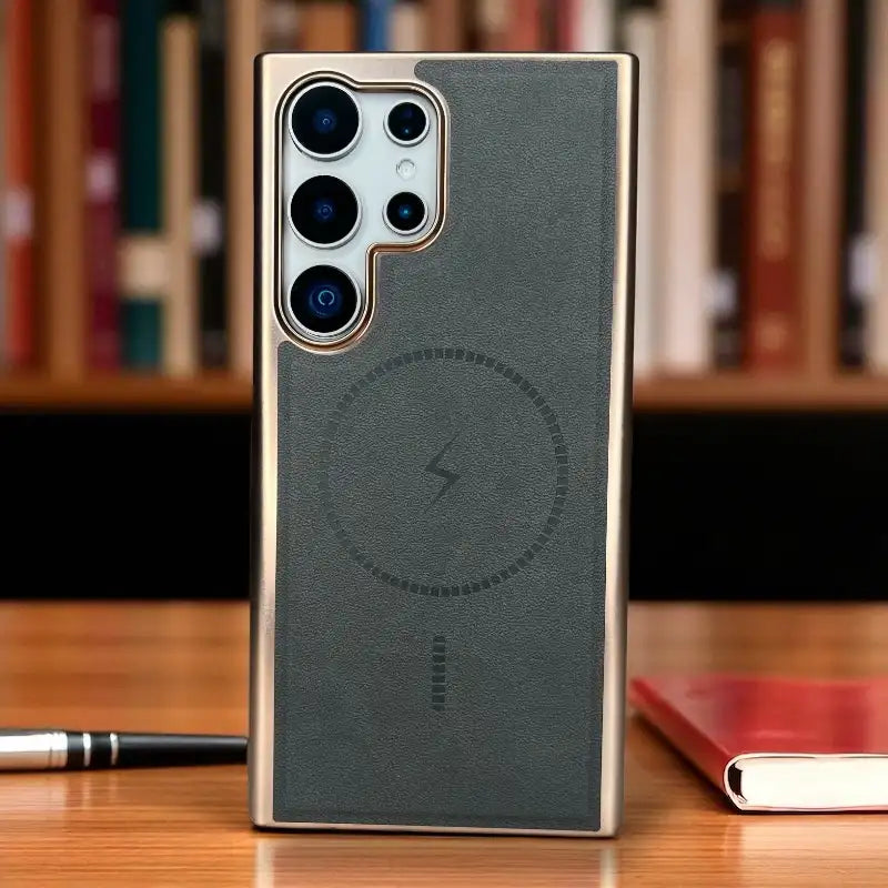 Grey Pu Leather Lens Protactive Case -Samsung S24 Ultra