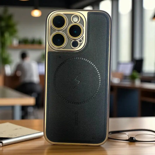 Black Pu Leather Lens Protactive Case -Iphone 16 pro max