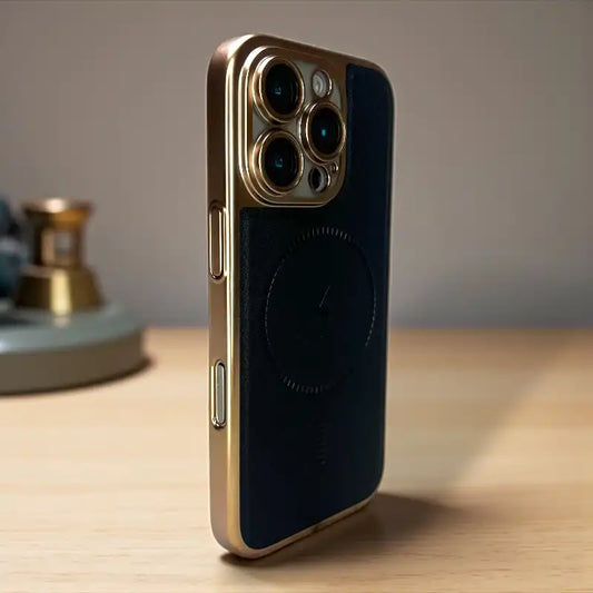 Black Pu Leather Lens Protactive Case -Iphone 16 pro max