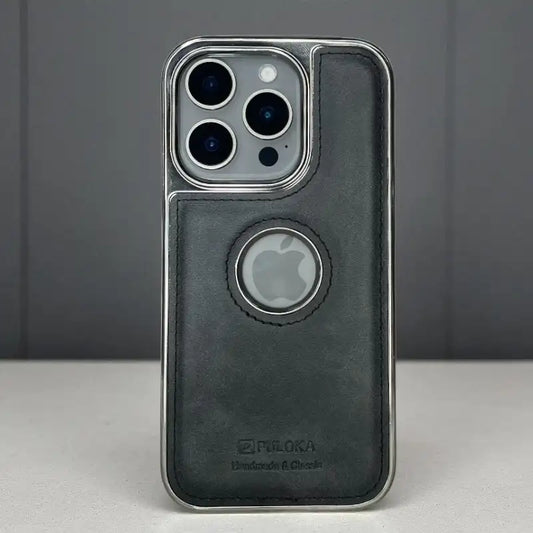 Black Leather logo Cutout Case - iphone 16 pro cases