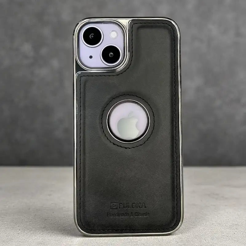 Black Leather logo Cutout Case - iphone 15 cases