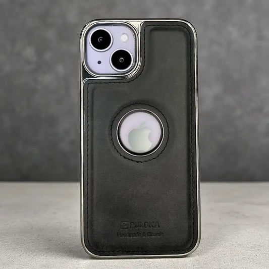 Black Leather logo Cutout Case - iphone 13 cases