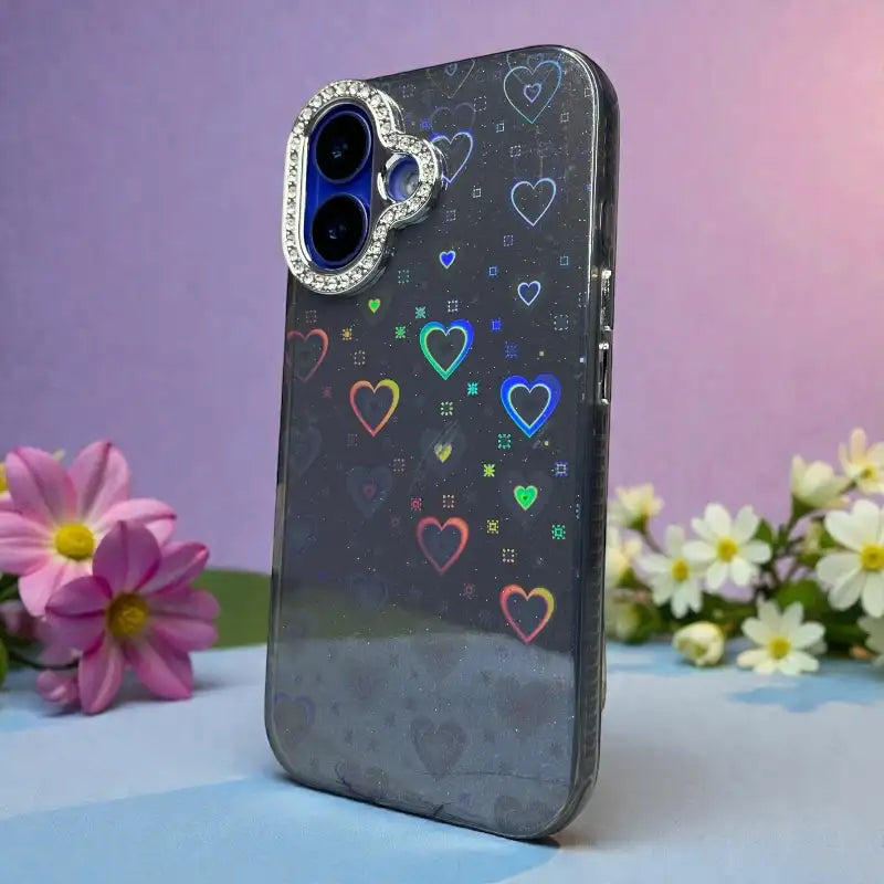 Glitter Heart Transparent Case - iphone 16