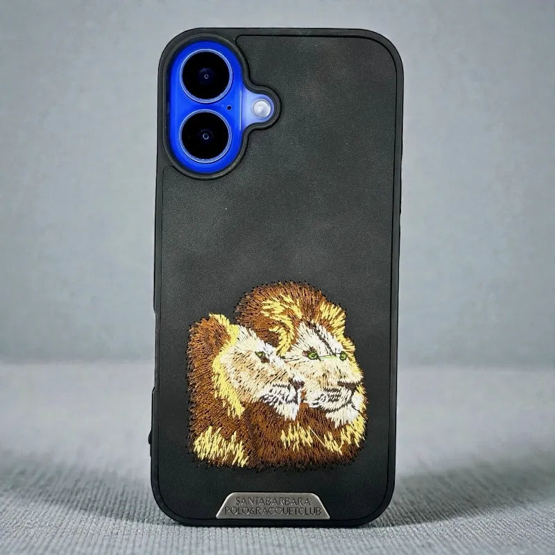 Royal Lion Black Embroidered back case - iphone 16
