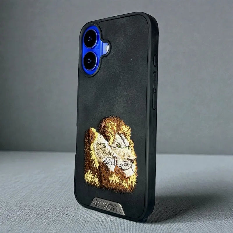 Royal Lion Black Embroidered back case - iphone 16