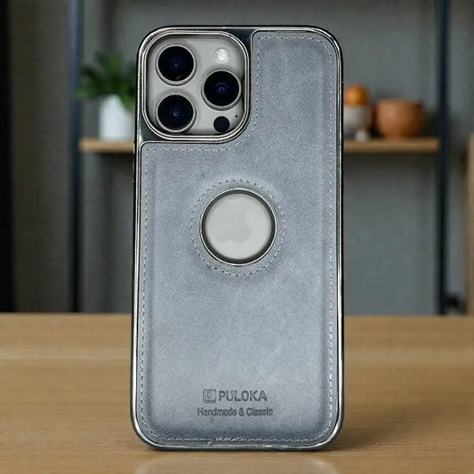 Blue Leather logo Cutout Case - iphone 13 pro cases