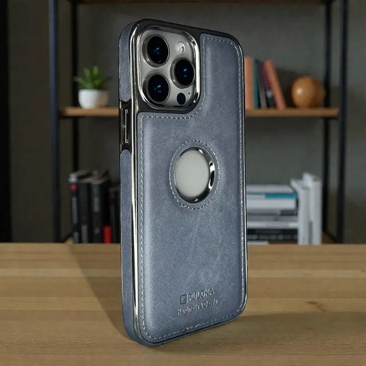 Blue Leather logo Cutout Case - iphone 13 pro cases