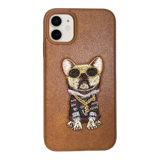 Brown Leather iPhone 11 Case with French Bulldog Design