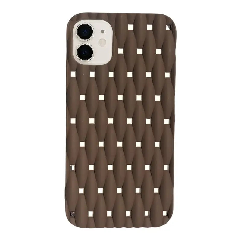 Stylish Brown Tufted iPhone 11 Case with Diamond Pattern