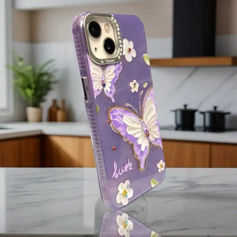 iPhone 13 14-Purple-Butterfly Bloom Case