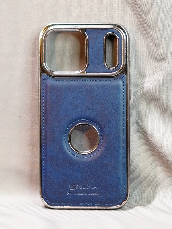 Dark Blue Leather Logo Cutout Case - iphone 17 pro max