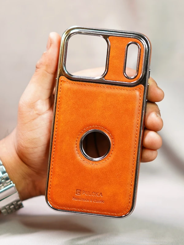 Orange Leather Logo Cutout Case - iphone 17 pro max