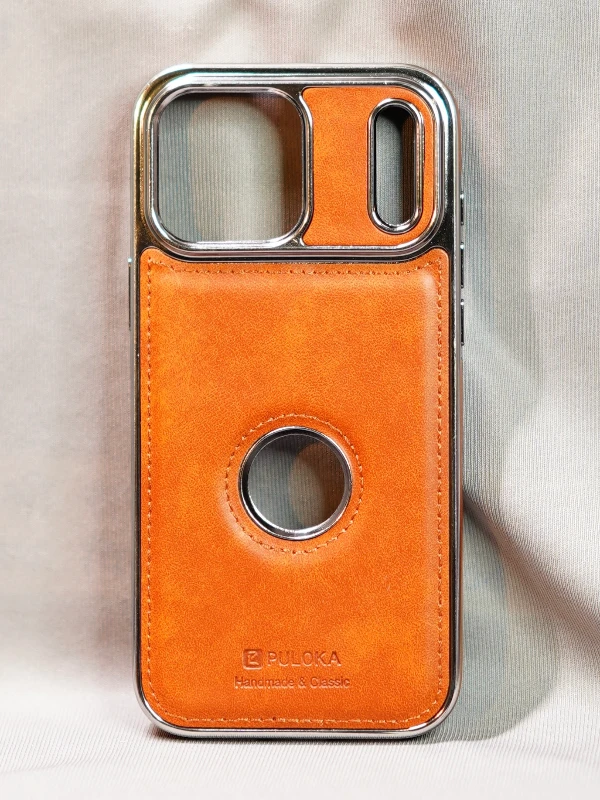 Orange Leather Logo Cutout Case - iphone 17 pro max