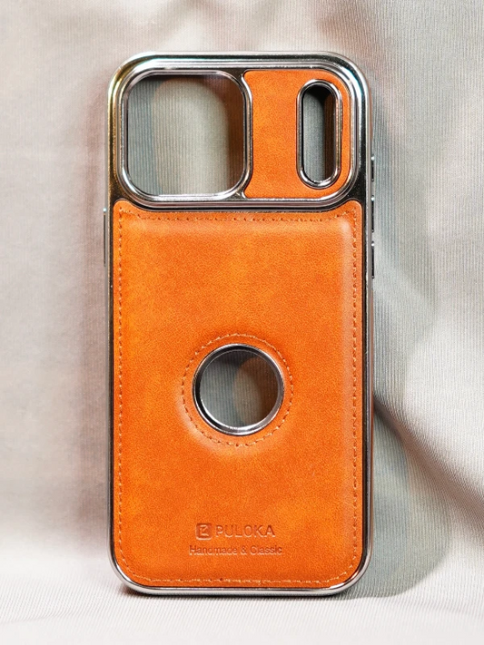 Orange Leather Logo Cutout Case - iphone 17 pro