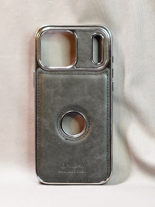 Black Leather Logo Cutout Case - iphone 17 pro