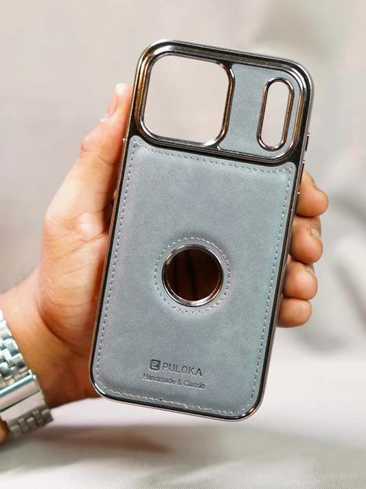 Blue Leather Logo Cutout Case - iphone 17 pro