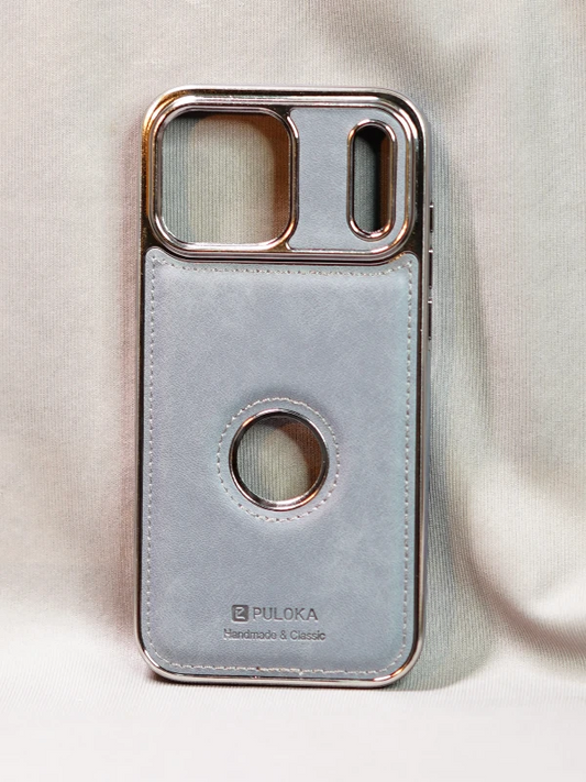 Blue Leather Logo Cutout Case - iphone 17 pro