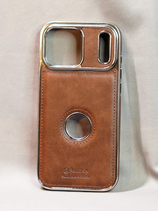 Brown Leather Logo Cutout Case - iphone 17 pro