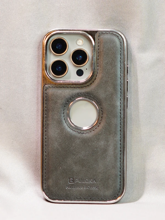 Black Leather logo Cutout Case - iphone 13 pro max cases