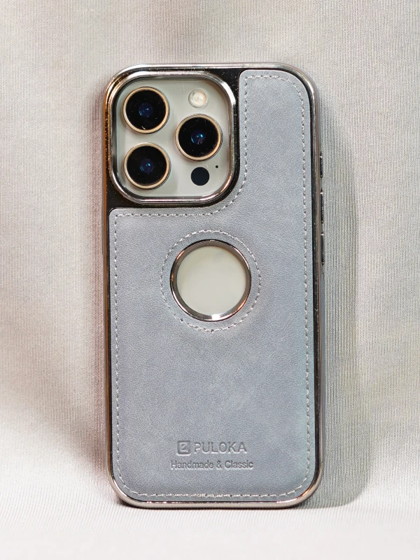 Blue Leather logo Cutout Case - iphone 15 pro cases