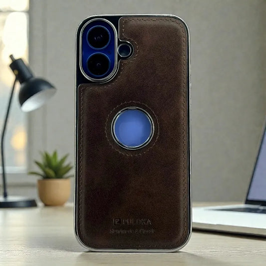 Brown Leather logo Cutout Case - iphone 17 cases