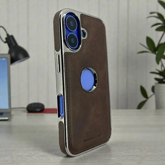 Brown Leather logo Cutout Case - iphone 17 cases