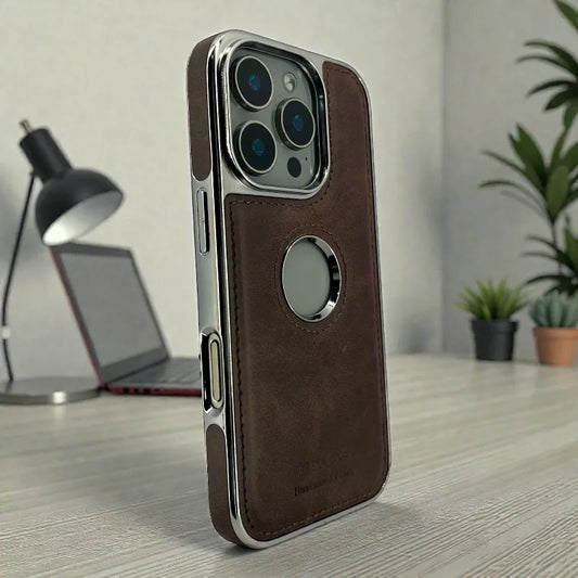 Brown Leather logo Cutout Case - iphone 13 pro cases