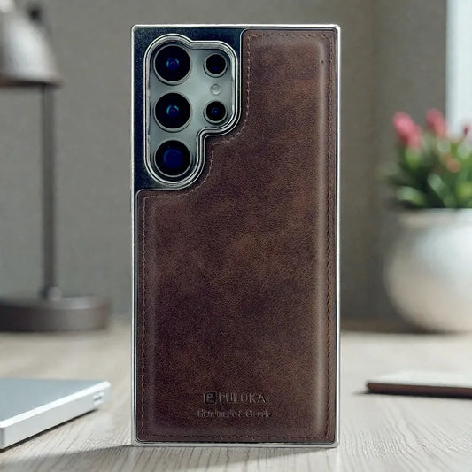 Brown Leather logo Cutout Case - samsung s23 ultra cases