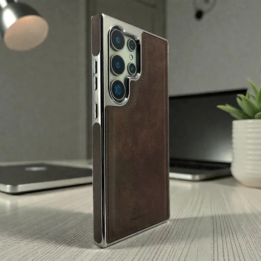 Brown Leather logo Cutout Case - samsung s23 ultra cases