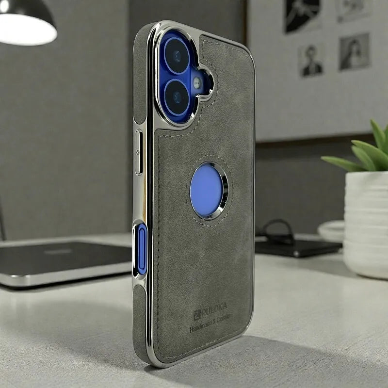Grey Leather logo Cutout Case - iphone 16 cases