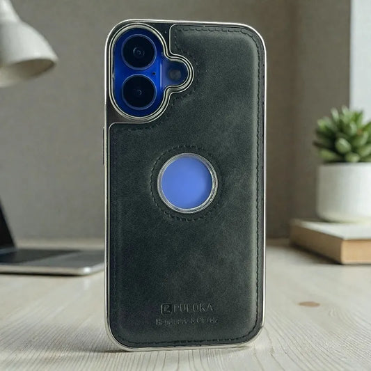 Black Leather logo Cutout Case - iphone 16 cases