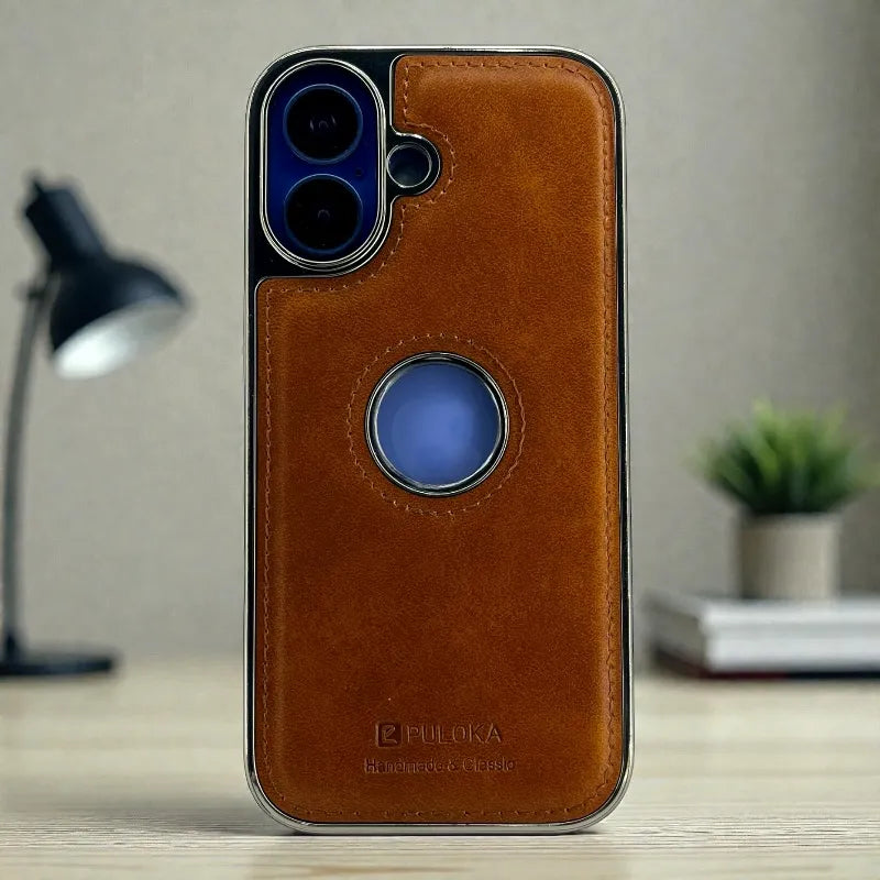 Tan Brown Leather logo Cutout Case - iphone 17 cases