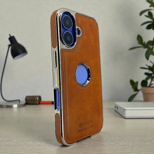 Tan Brown Leather logo Cutout Case - iphone 17 pro cases