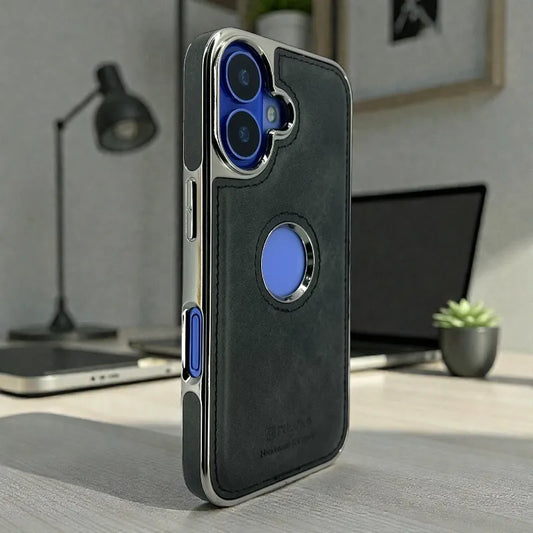 Black Leather logo Cutout Case - iphone 16 cases