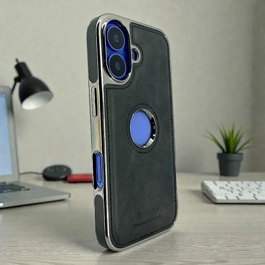 Black Leather logo Cutout Case - iphone 17 cases