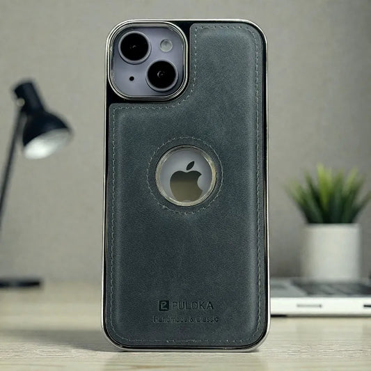 Blue Leather logo Cutout Case - iphone 13 cases